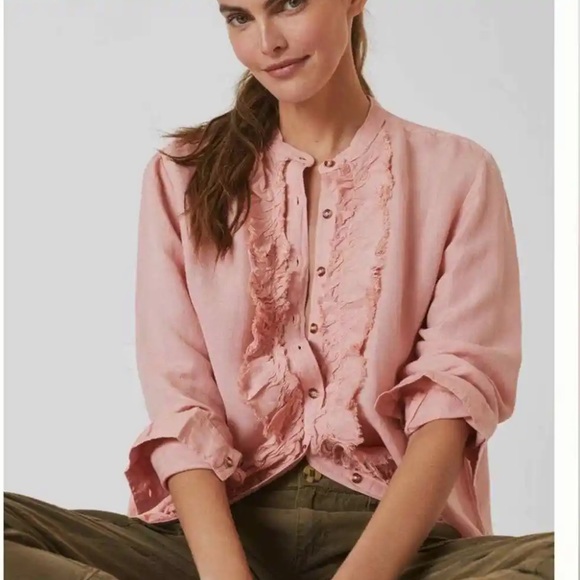 NWOT Pilcro Peach Linen Button Up - Picture 2 of 6